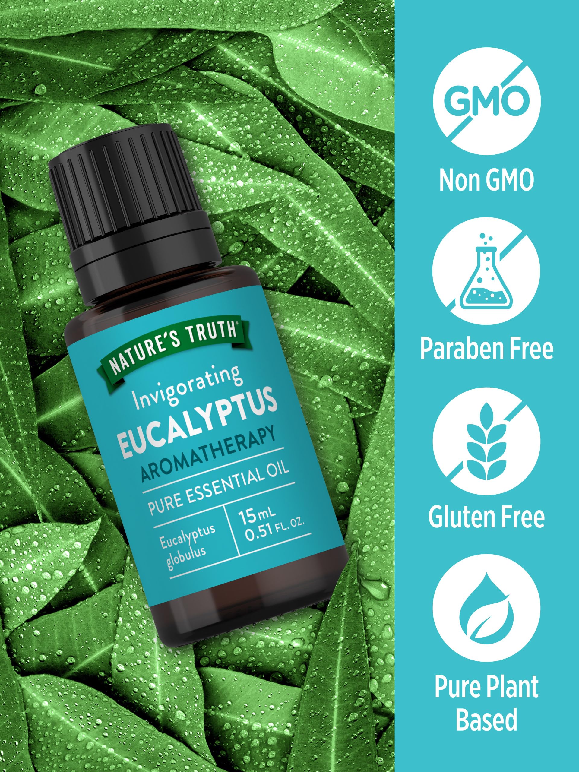 Nature's Truth eucalyptus essential oil used in shower or bath for spa-like moment.