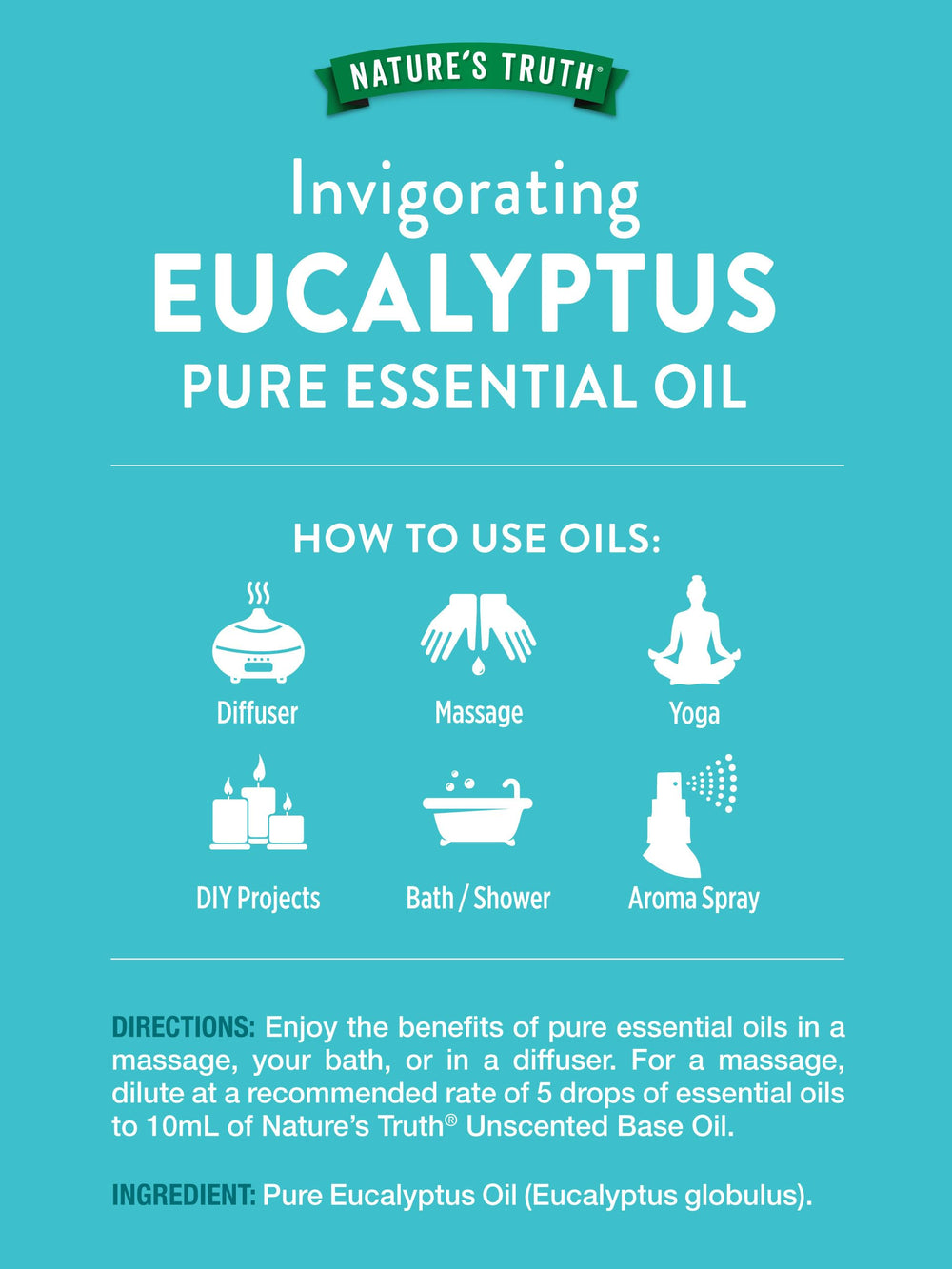 Nature's Truth eucalyptus oil bottle beside diffuser ready for room refresh.