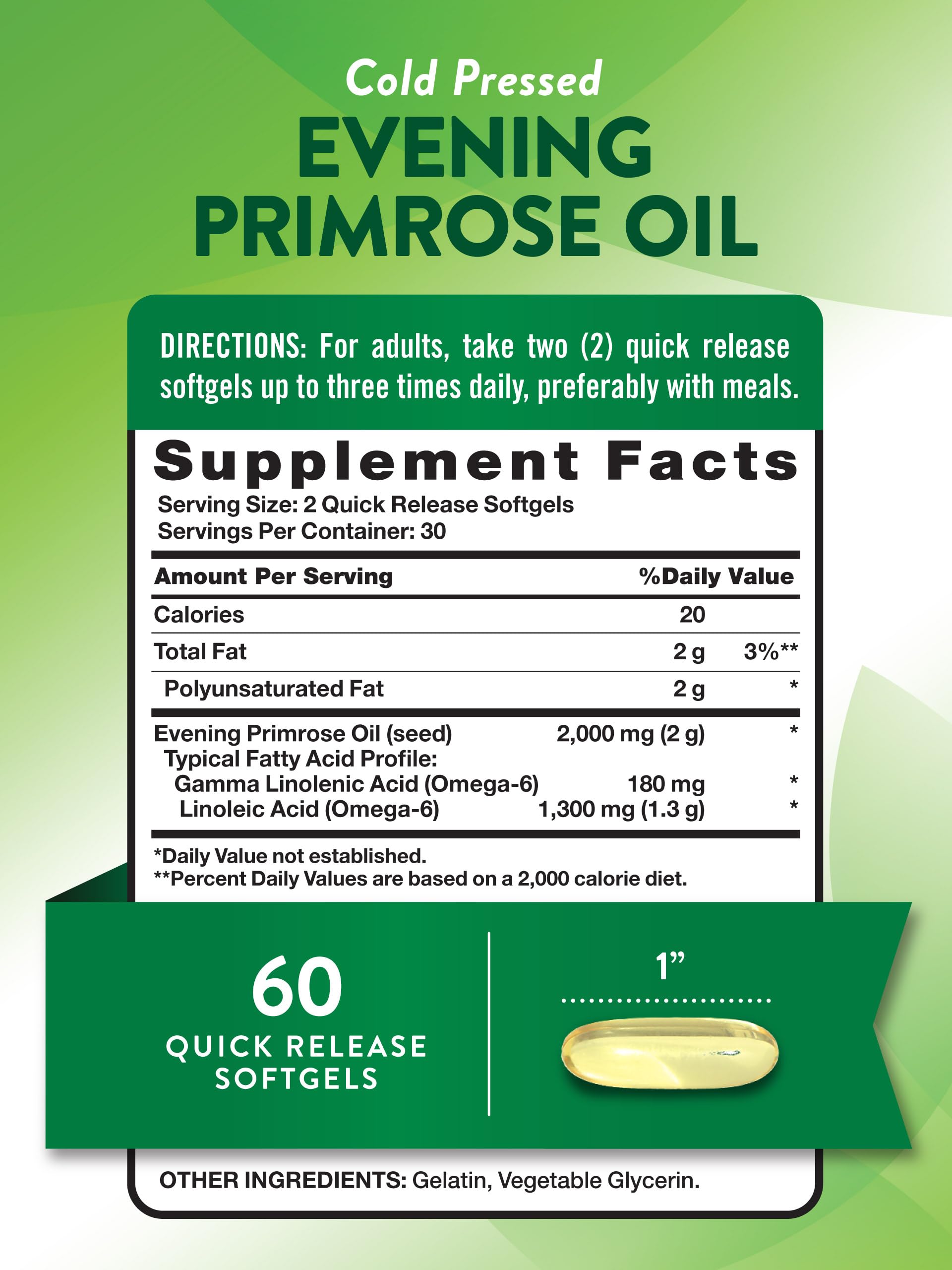 Nature's Truth Evening Primrose Oil softgels close-up showing capsule shape and texture.