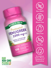 Nature's Truth fenugreek seed capsules label close-up highlighting gluten-free ingredients