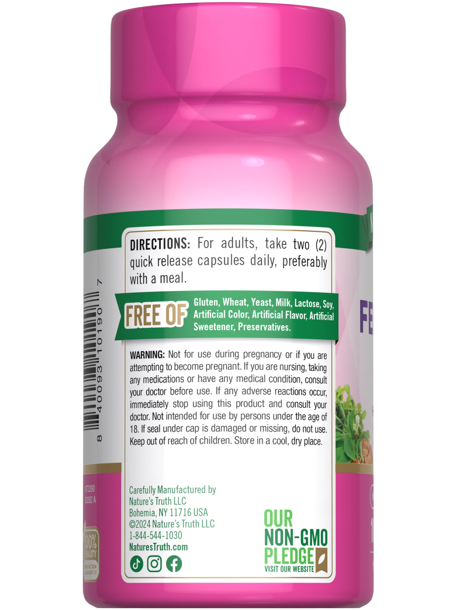 Nature's Truth fenugreek seed capsules on shelf signaling trusted vitamin innovation