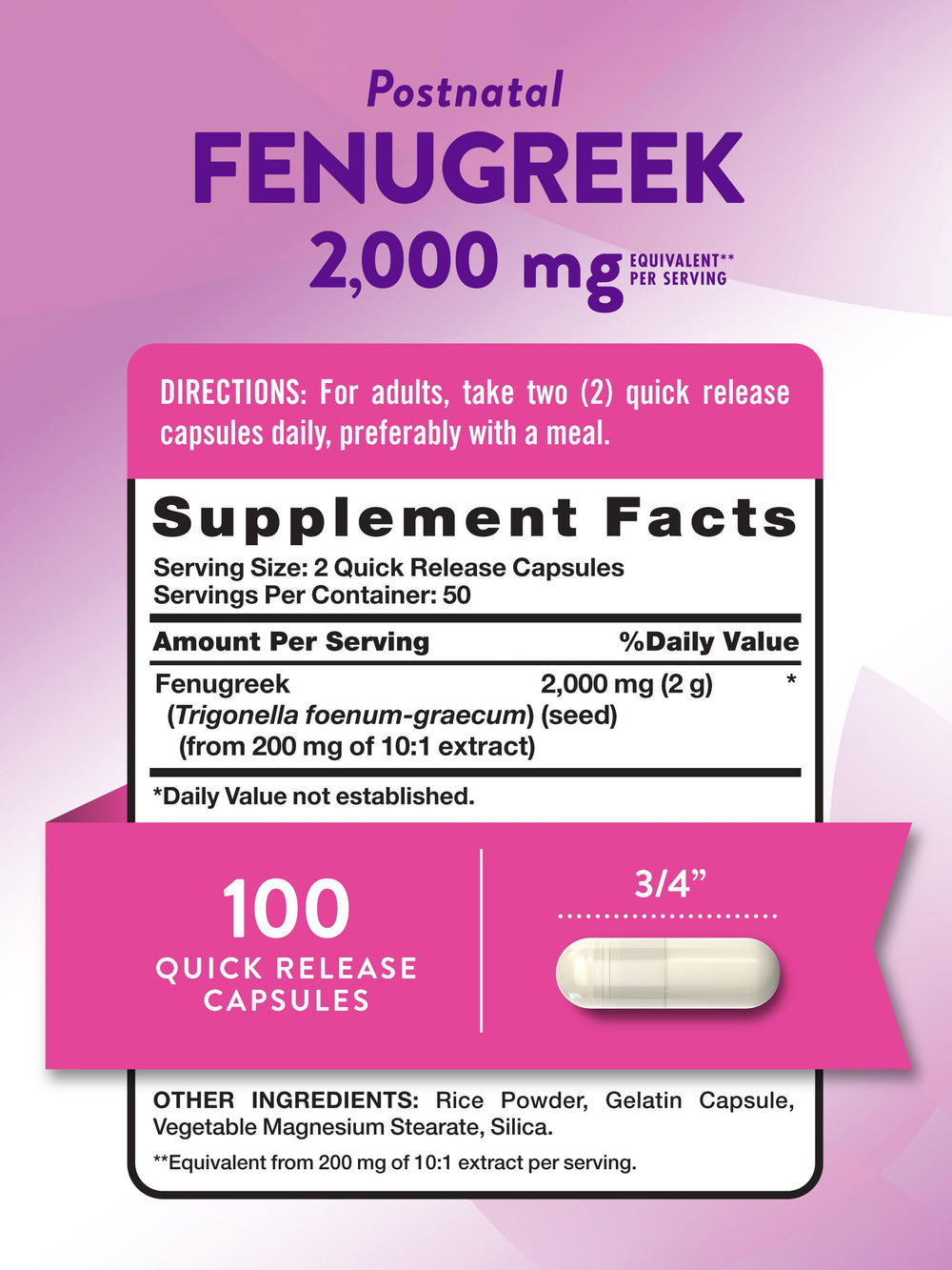Nature's Truth fenugreek seed capsules quick-release bottle for fast, convenient use
