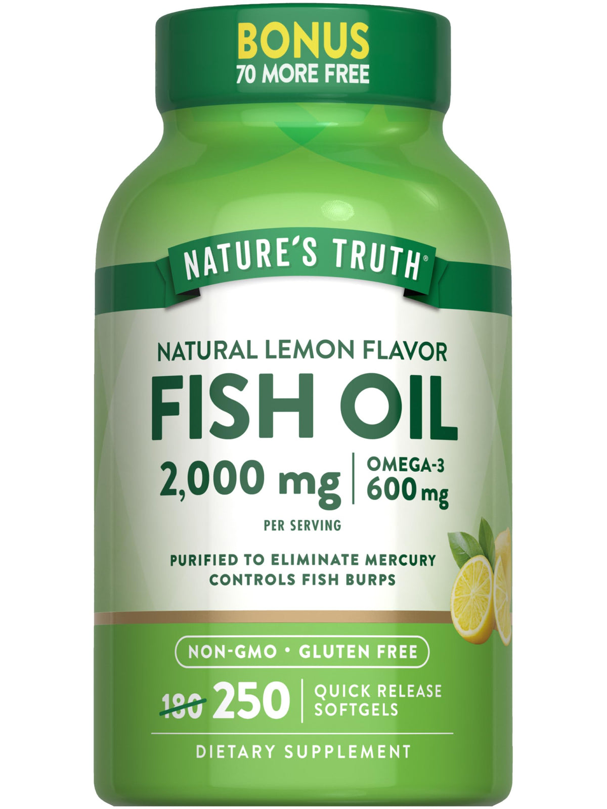 Nature's Truth Fish Oil 2000mg bottle front shows omega-3 rich formula for daily wellness