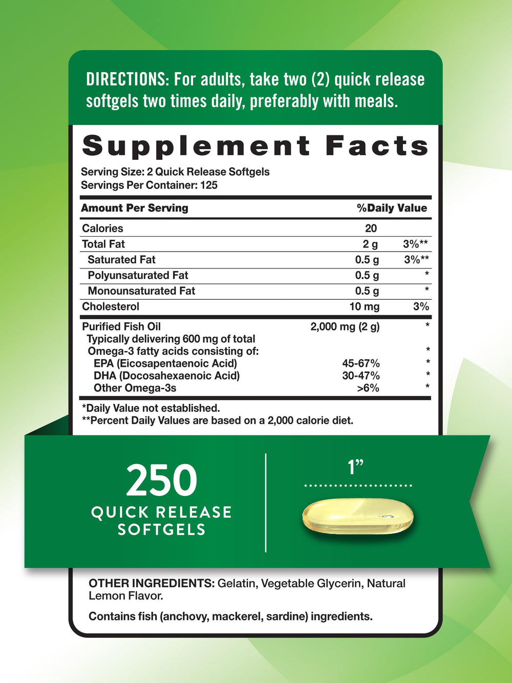 Nature's Truth Fish Oil 2000mg bottle side label highlights purity and non-GMO promise