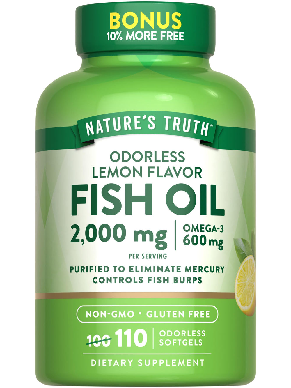 Nature's Truth Fish Oil 2000mg bottle with clear high-potency omega-3 label.