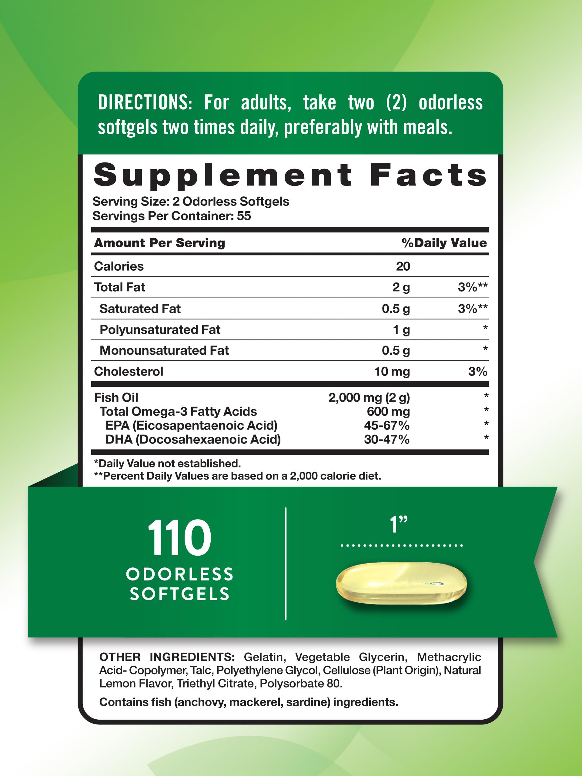 Nature's Truth lemon-softgel fish oil with pleasant daily intake.