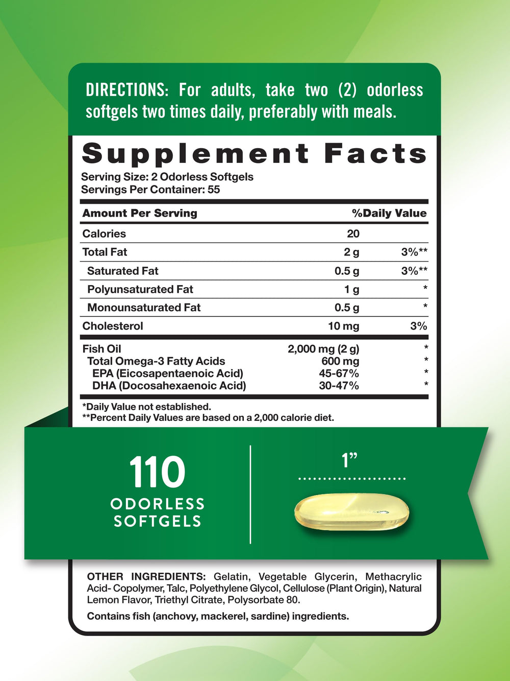 Nature's Truth lemon-softgel fish oil with pleasant daily intake.
