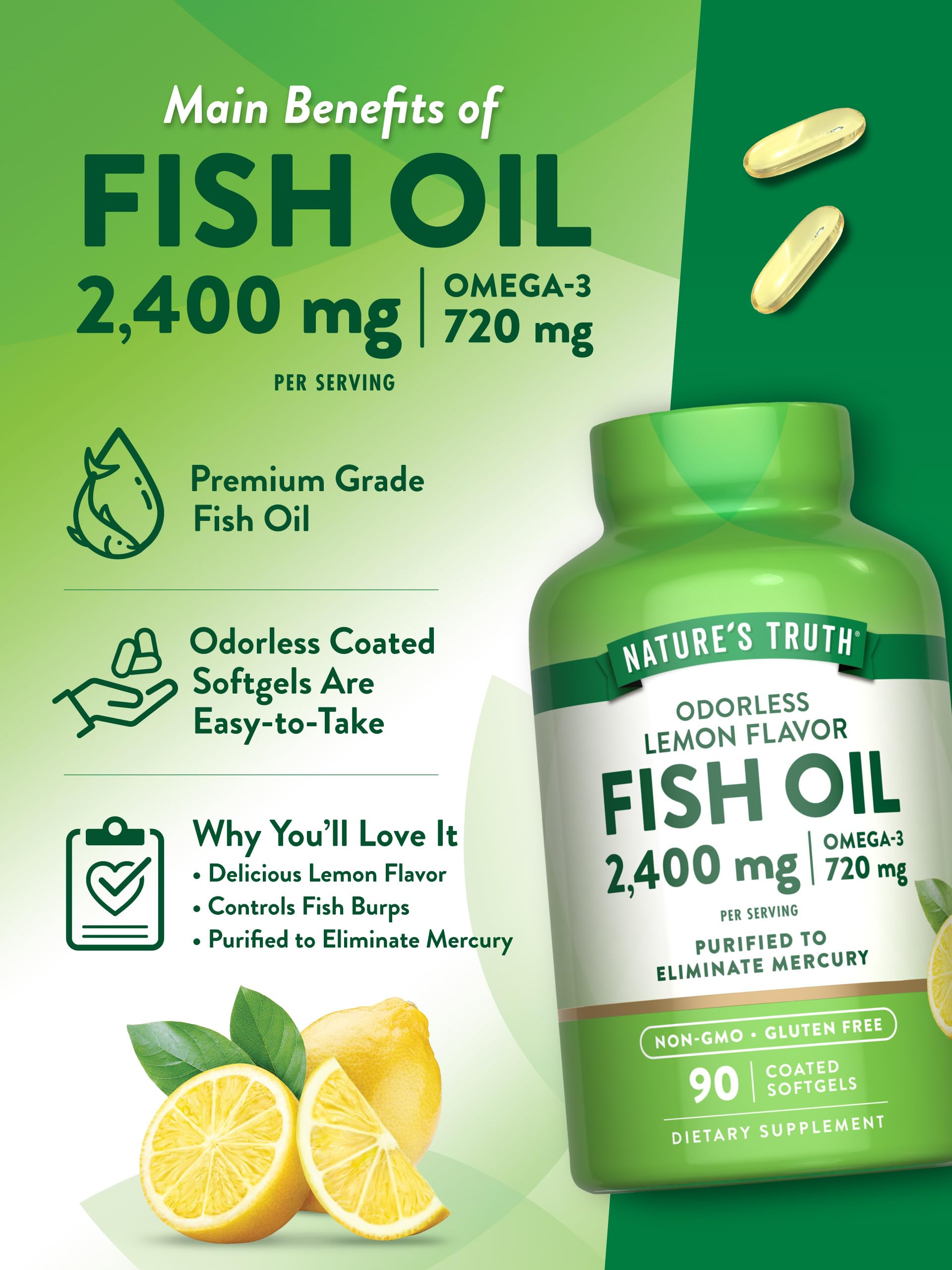 Front label of Nature's Truth fish oil bottle