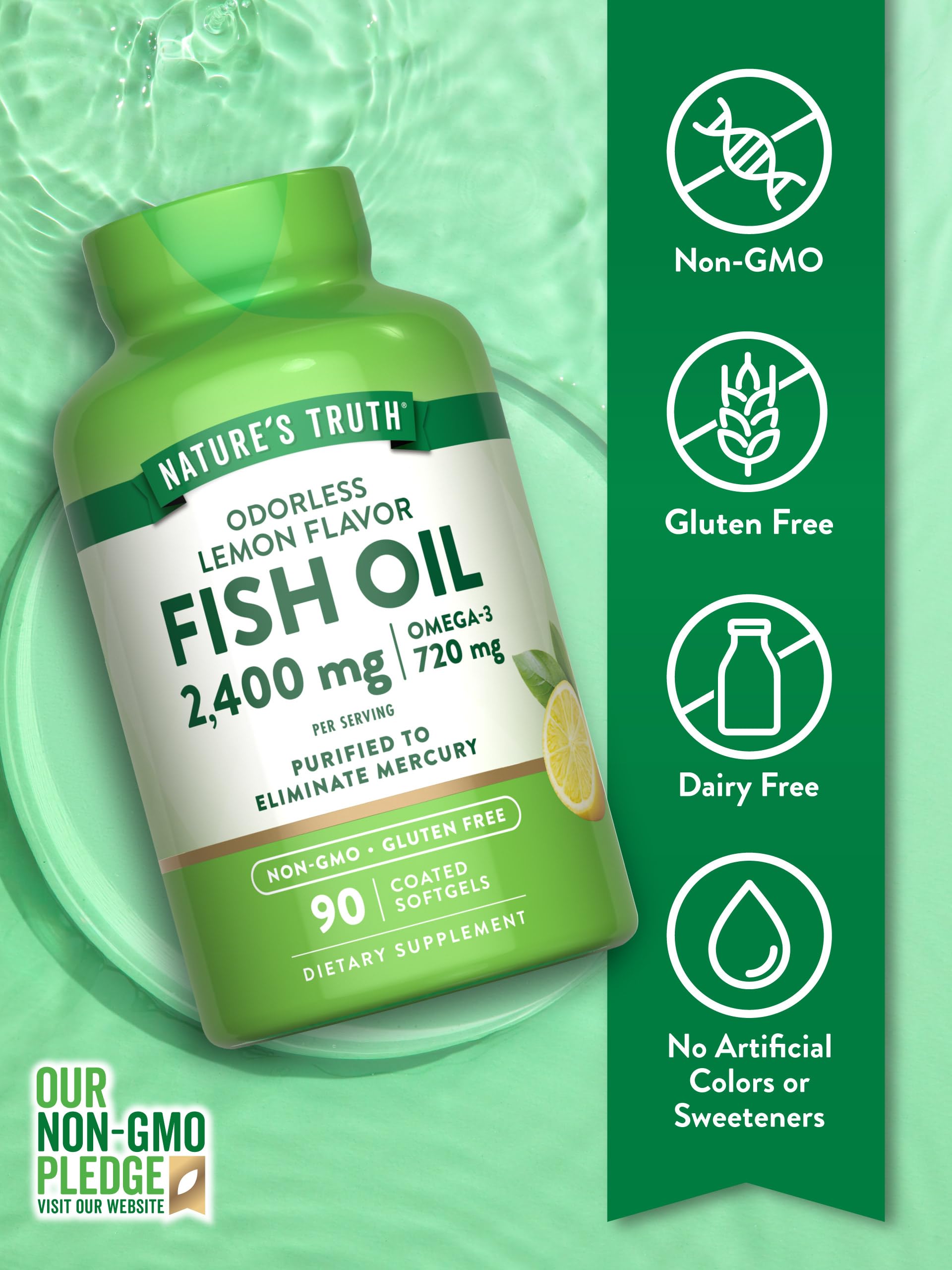 Lemon-flavored Nature's Truth fish oil softgel close-up