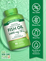 Lemon-flavored Nature's Truth fish oil softgel close-up