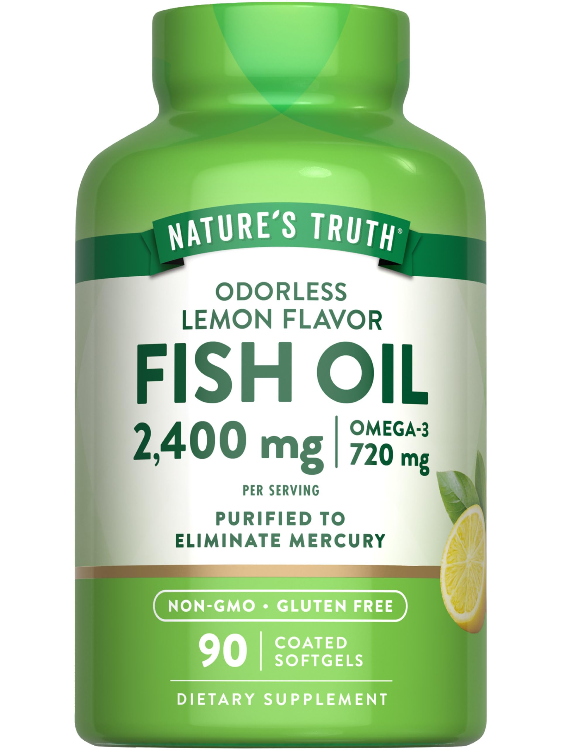 Nature's Truth fish oil omega-3 lemon softgels, easy daily use