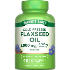 Nature's Truth flaxseed oil softgels bottle front highlighting 3,000 mg per serving