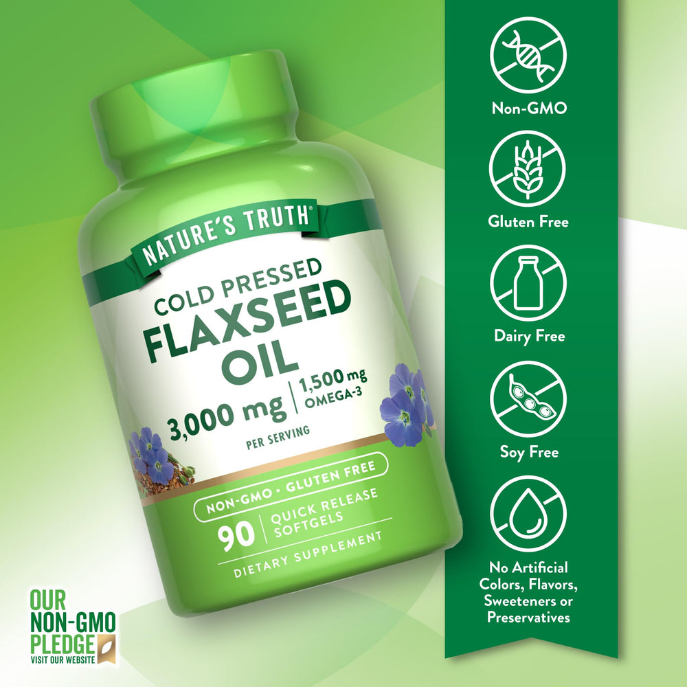 Nature's Truth flaxseed oil softgels capsules closeup for convenient daily use