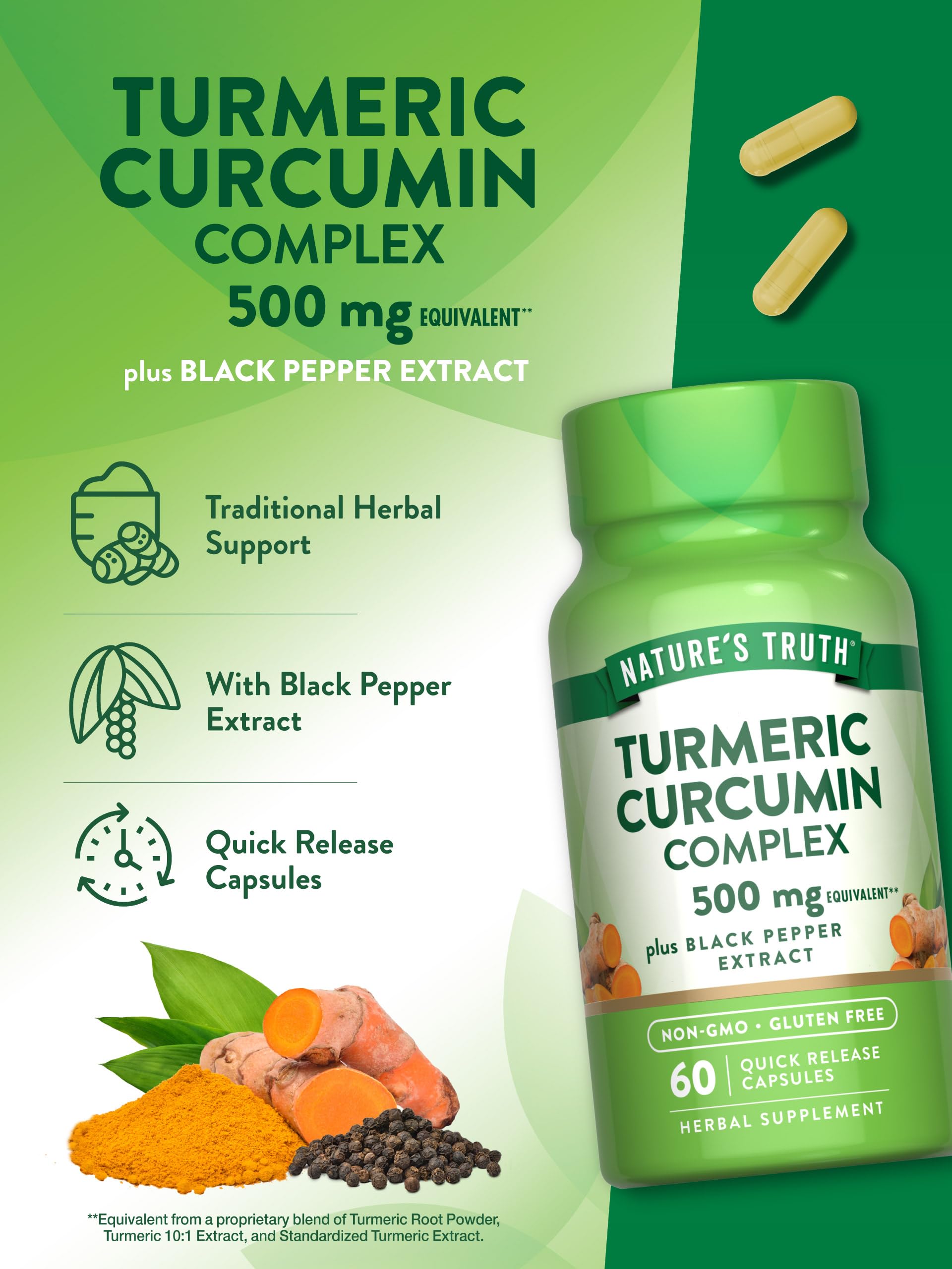 Nature's Truth gluten-free non-GMO icons emphasize product transparency.