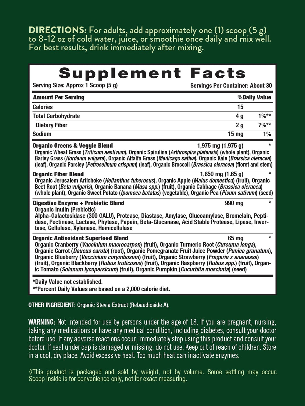 Nature's Truth Greens Blend scoop included for easy daily servings.