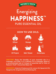 Happiness essential oil in shower or bath for a refreshing spa-like experience.