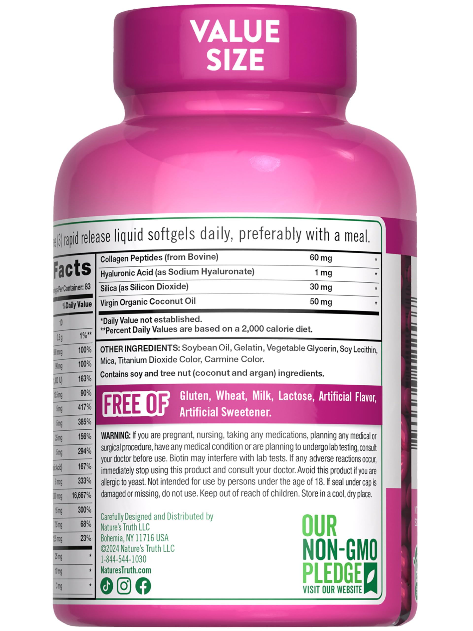 Nature's Truth three-generation heritage badge on bottle signals trusted quality
