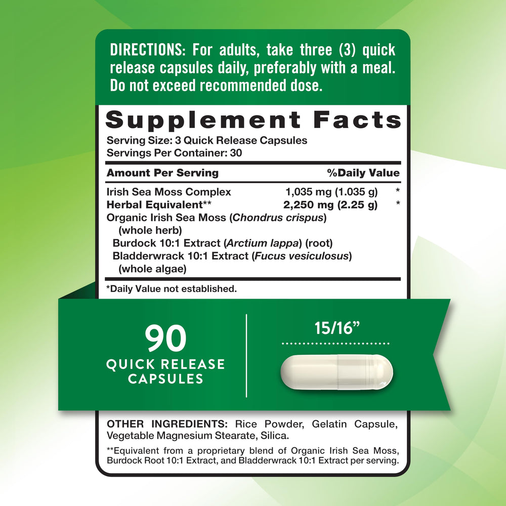 Nature's Truth Irish Sea Moss Capsules with bladderwrack ingredient highlight