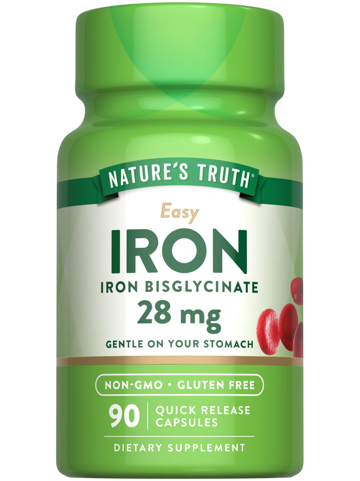 Nature's Truth iron bisglycinate bottle front showing the label for gentle daily support