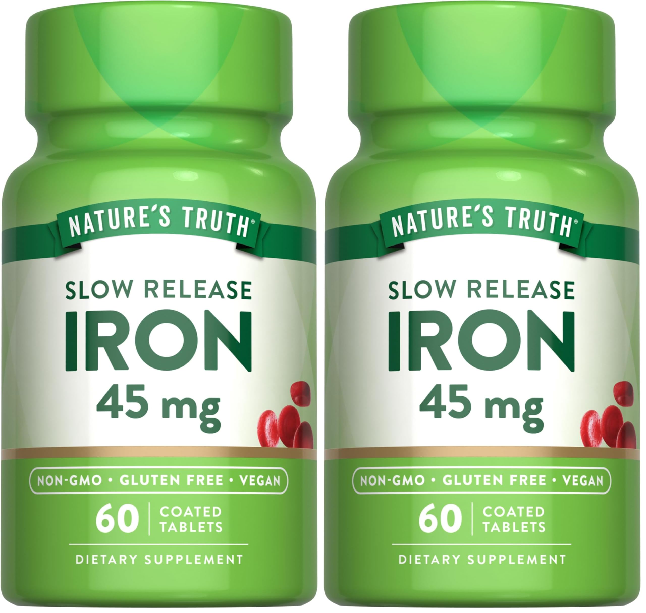 Nature's Truth Iron Supplement bottle shows slow-release iron for daily support