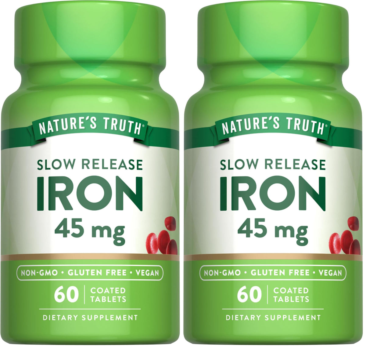 Nature's Truth Iron Supplement bottle shows slow-release iron for daily support