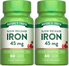 Nature's Truth Iron Supplement bottle shows slow-release iron for daily support