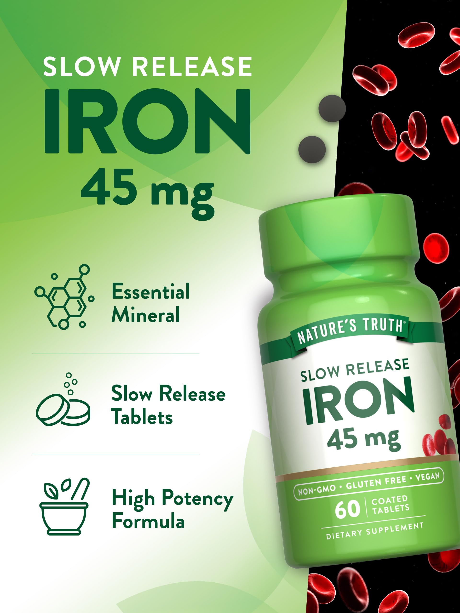 Nature's Truth iron product with gluten-free label for dietary options