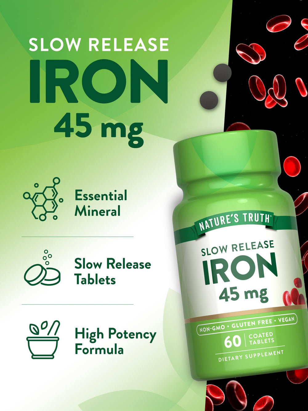 Nature's Truth iron product with gluten-free label for dietary options