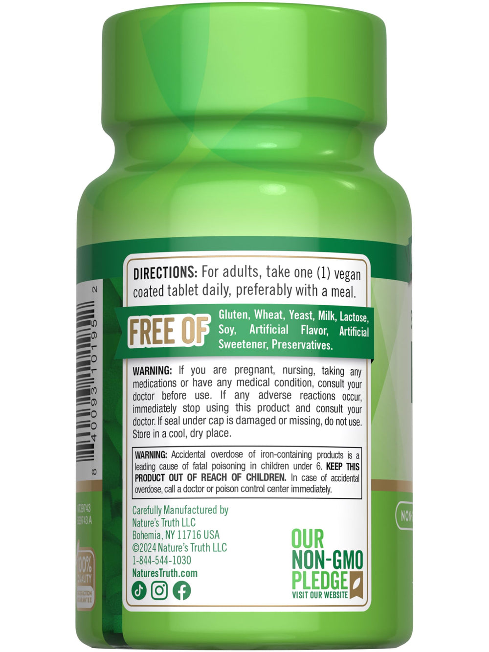 Nature's Truth iron supplement in-use with water for daily intake