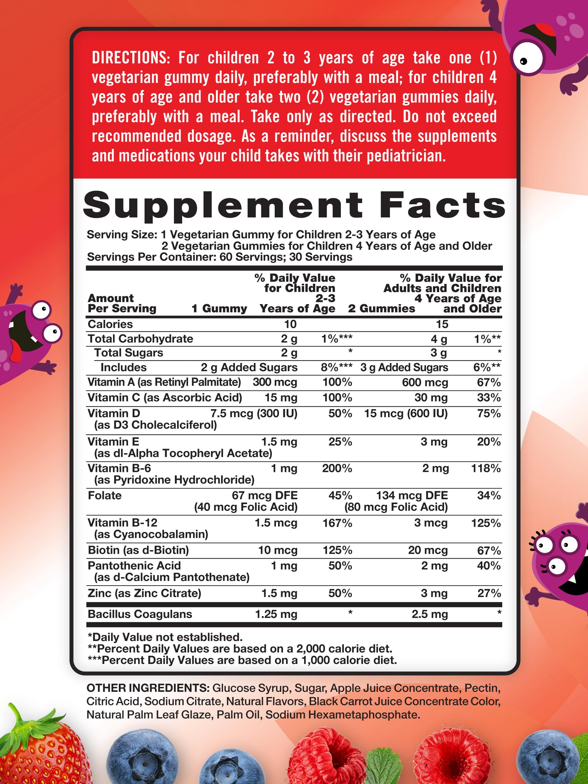 Nature's Truth Kids Multivitamin Gummies probiotic blend label highlighting gut-friendly support.