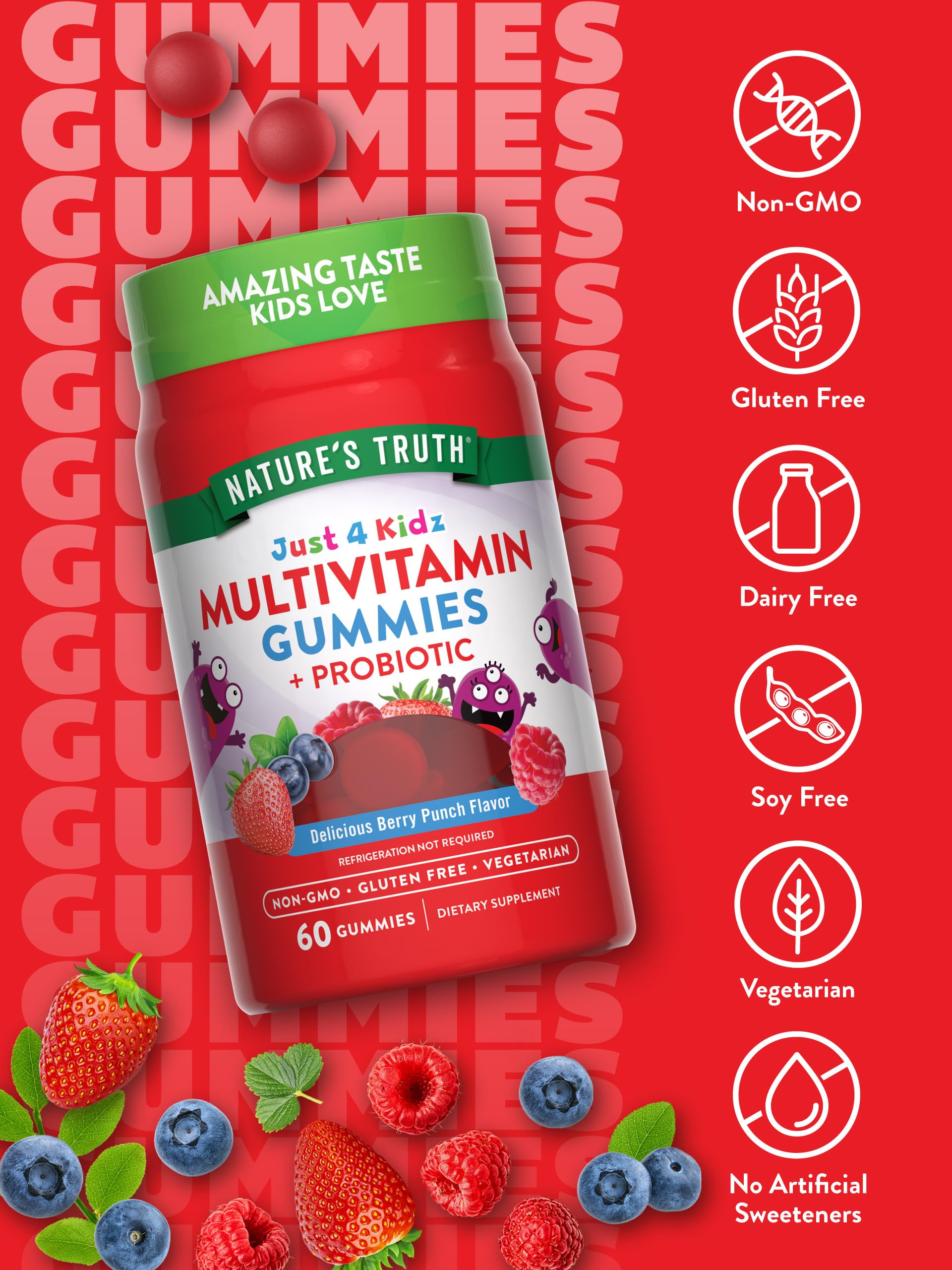 Nature's Truth Kids Multivitamin Gummies vegetarian formula packaging for plant-based families.