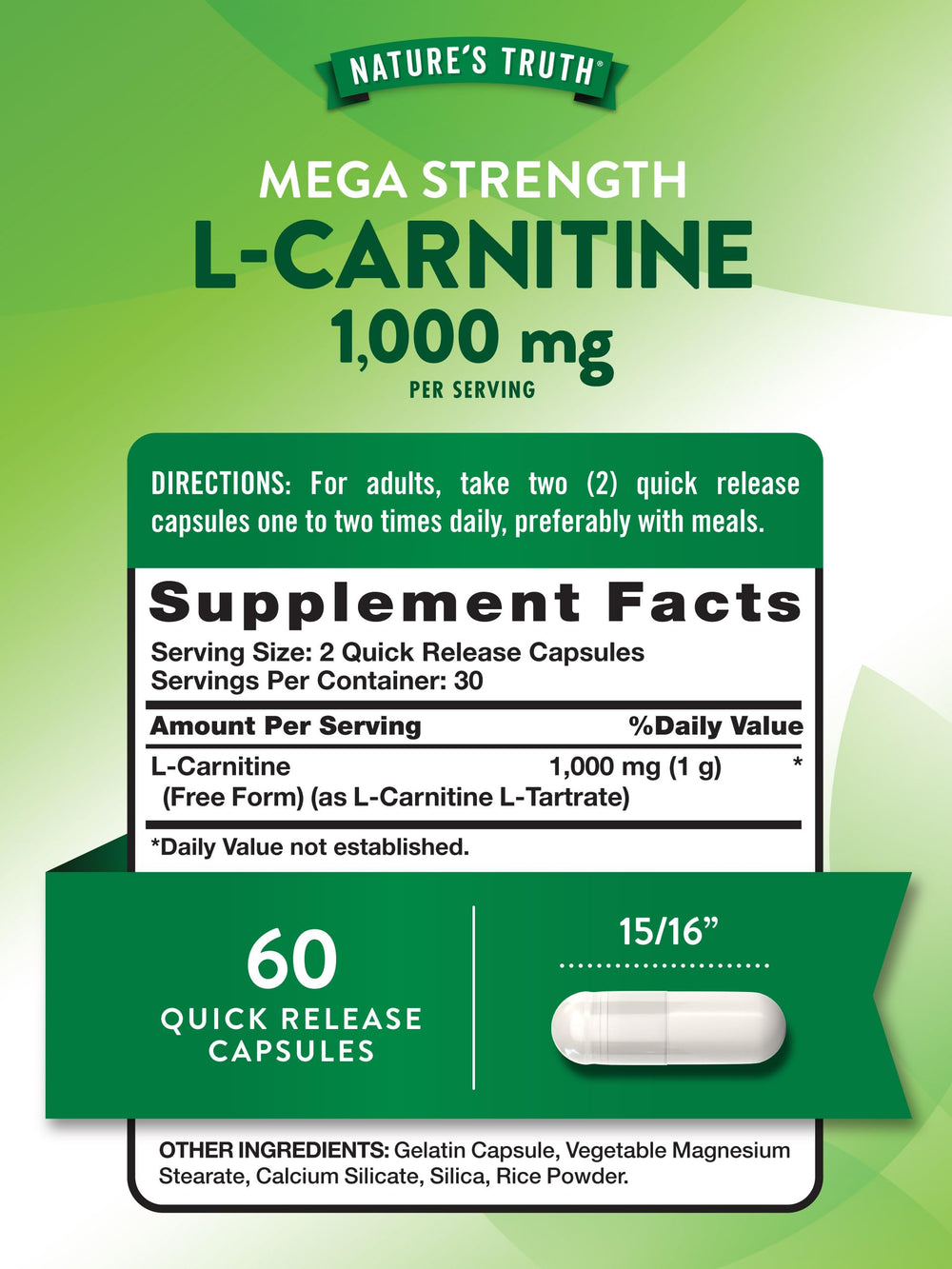 Nature's Truth L-Carnitine 1000mg capsules close-up