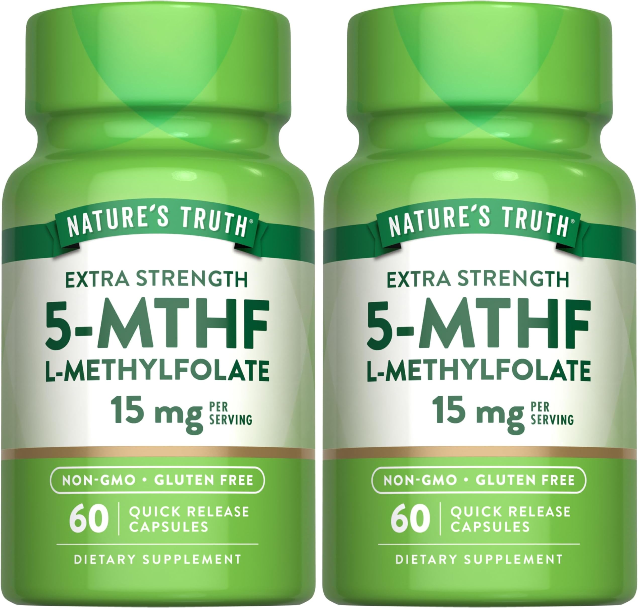 Nature's Truth L-Methylfolate 15mg bottle front with quick-release capsules for daily wellness.