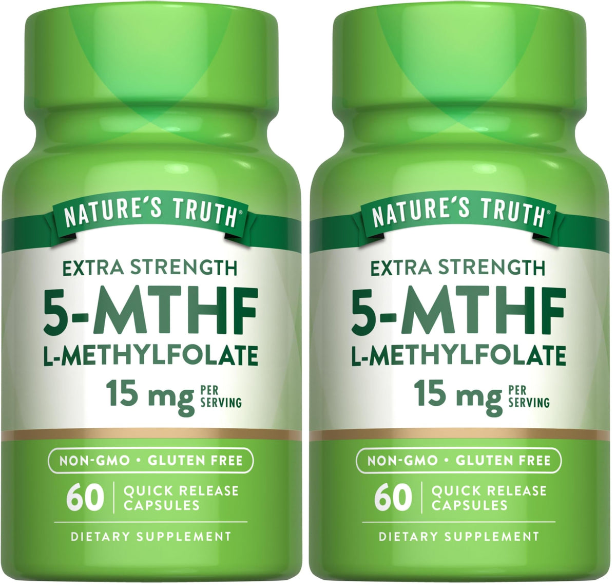 Nature's Truth L-Methylfolate 15mg bottle front with quick-release capsules for daily wellness.