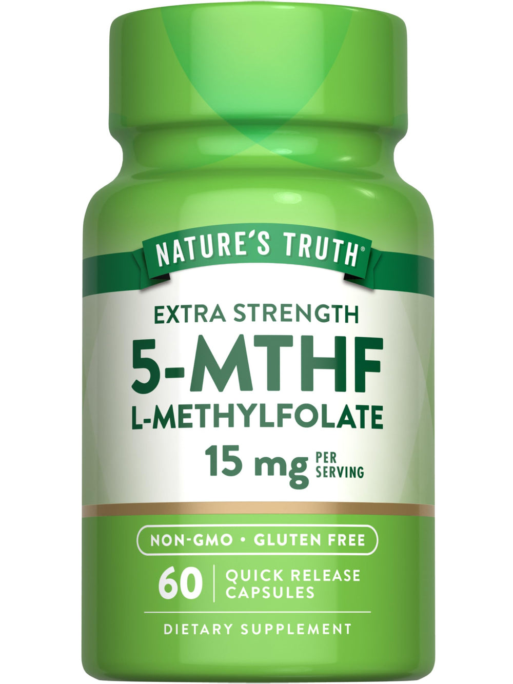 Nature's Truth L-Methylfolate 15mg bottle label showing active form for daily wellness