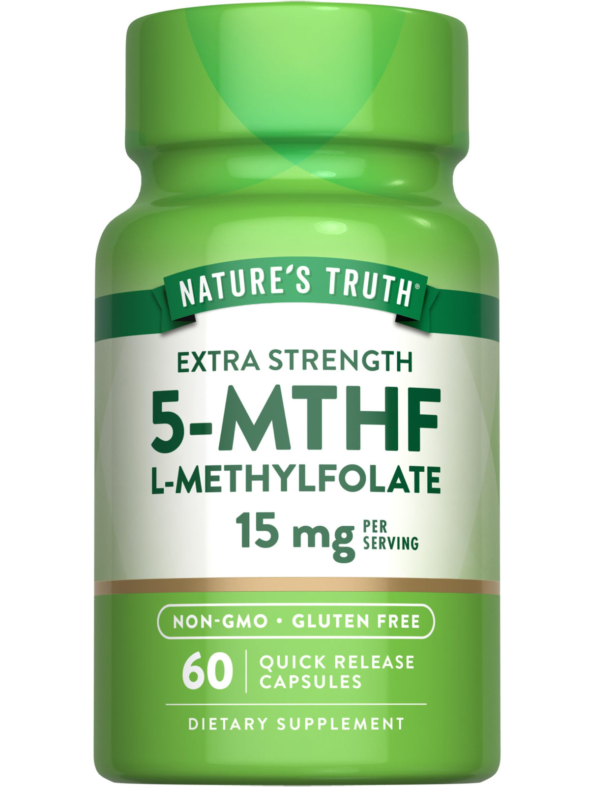 Nature's Truth L-Methylfolate 15mg bottle label showing active form for daily wellness
