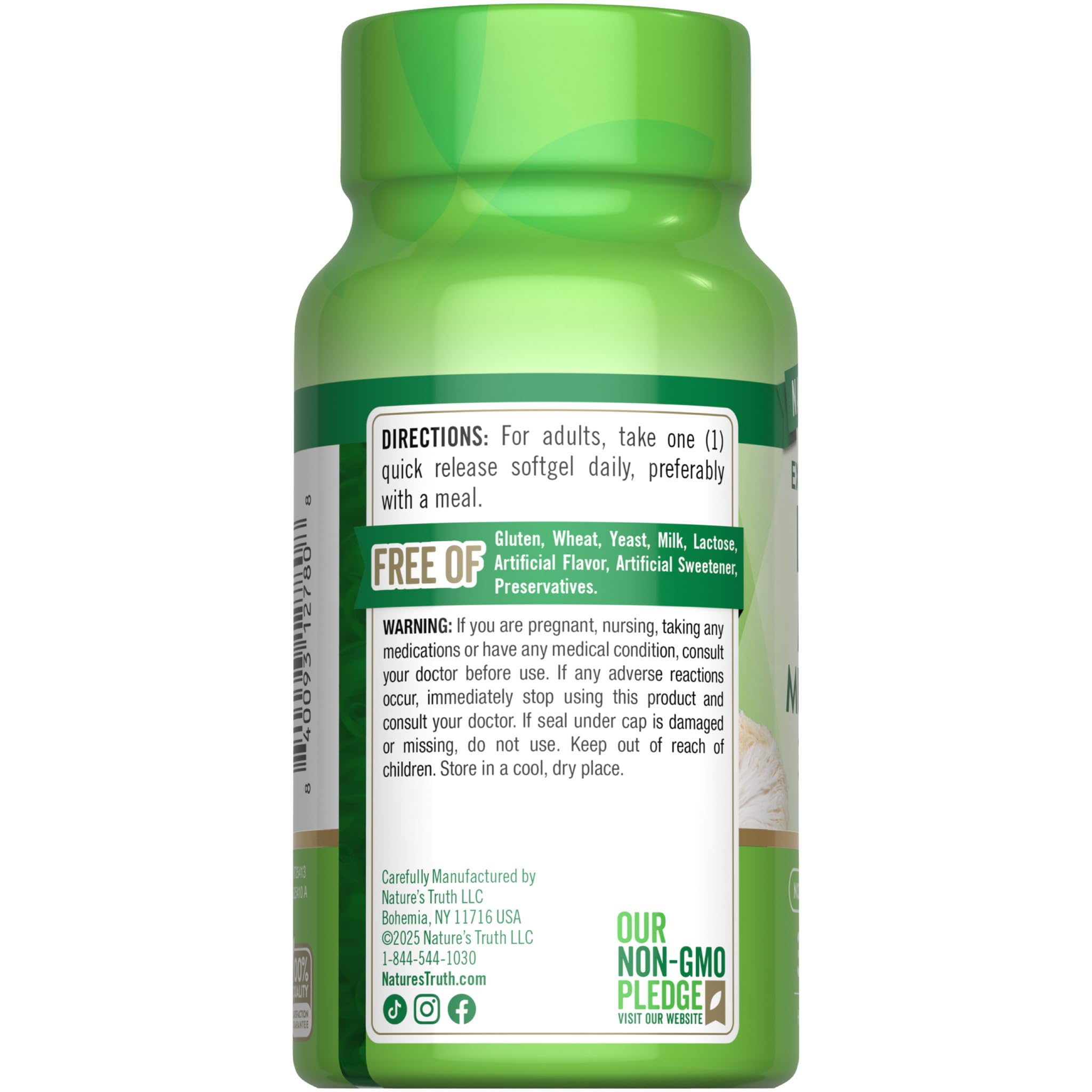 Lions Mane softgels beside a glass of water for daily routine.
