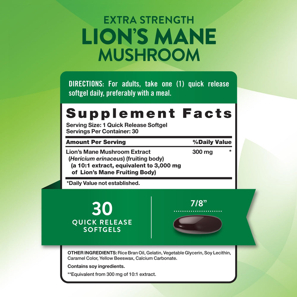 Close-up of Nature’s Truth Lions Mane label showing product details.