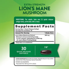 Close-up of Nature’s Truth Lions Mane label showing product details.