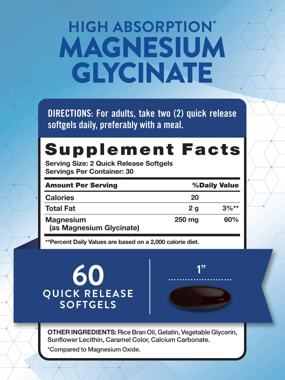 Nature's Truth magnesium glycinate softgels ingredient panel shows high absorption formulation.