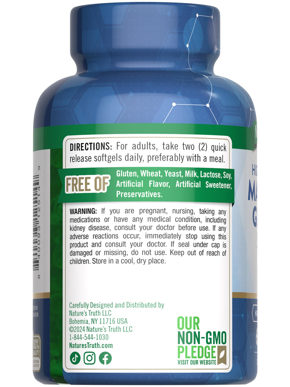 Nature's Truth magnesium glycinate softgels packaging display for trust.