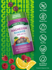 Nature's Truth Magnesium Gummies label shows 200 mg magnesium citrate per serving.