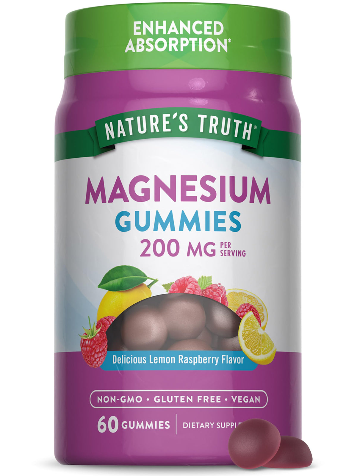 Nature's Truth Magnesium Gummies lemon raspberry flavor; a tasty daily wellness option.