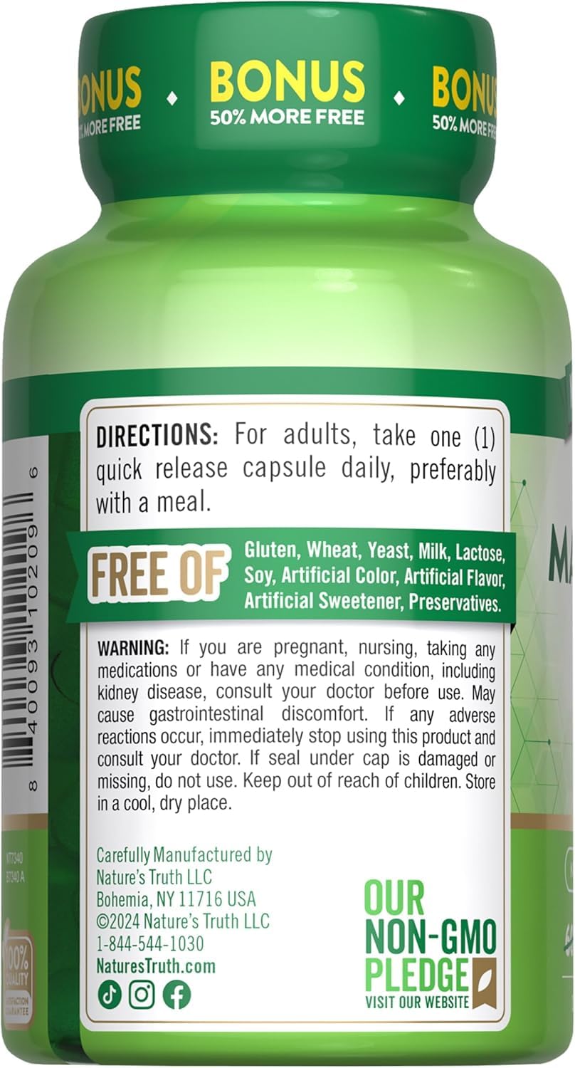 Nature's Truth Magnesium Oxide 180-count pack highlights long-term value and convenience.