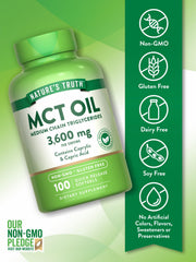 Bottle label highlights caprylic and capric acids in Nature's Truth MCT pills.