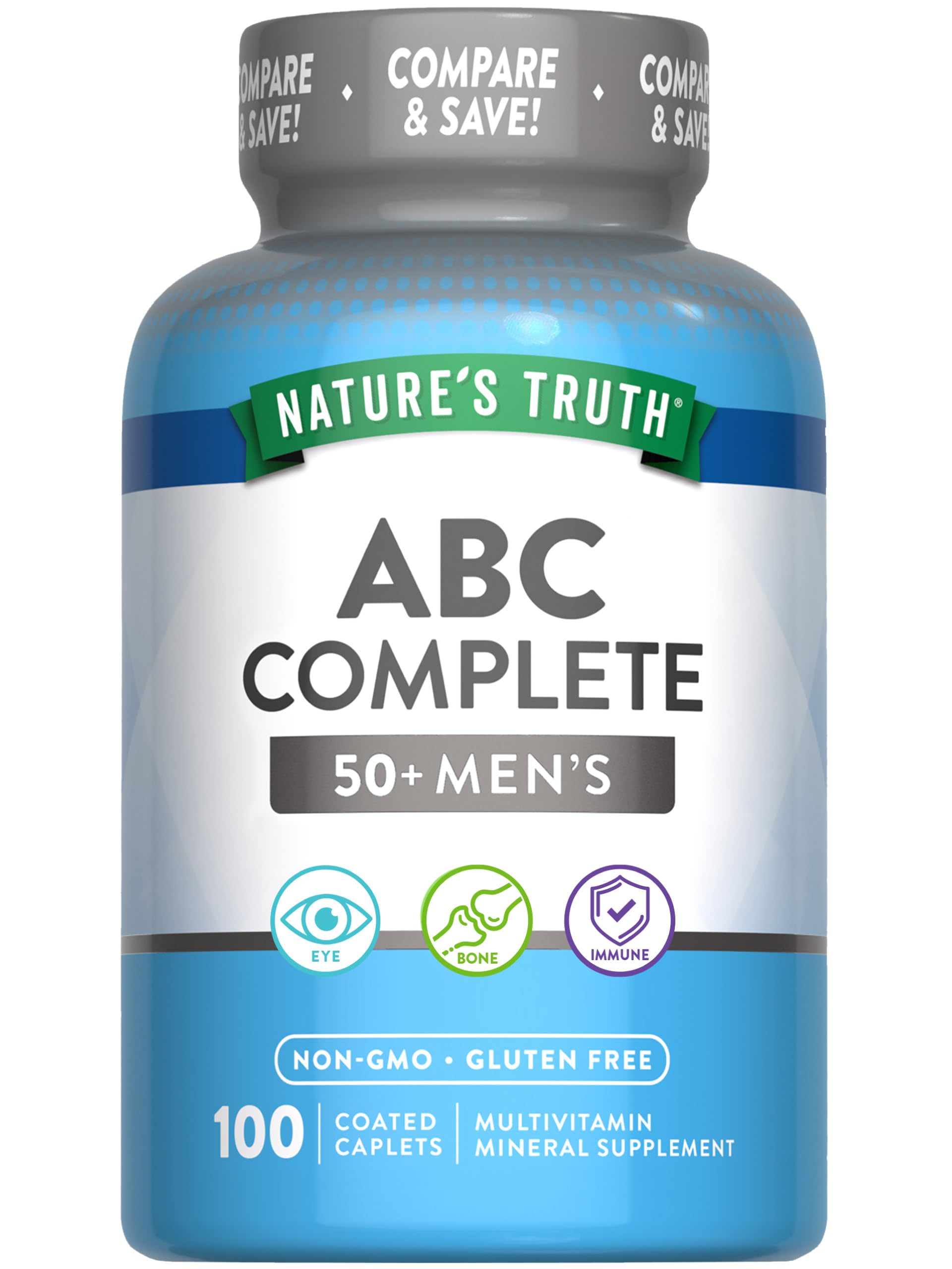 Nature's Truth Men 50+ Multivitamin bottle promotes daily vitality