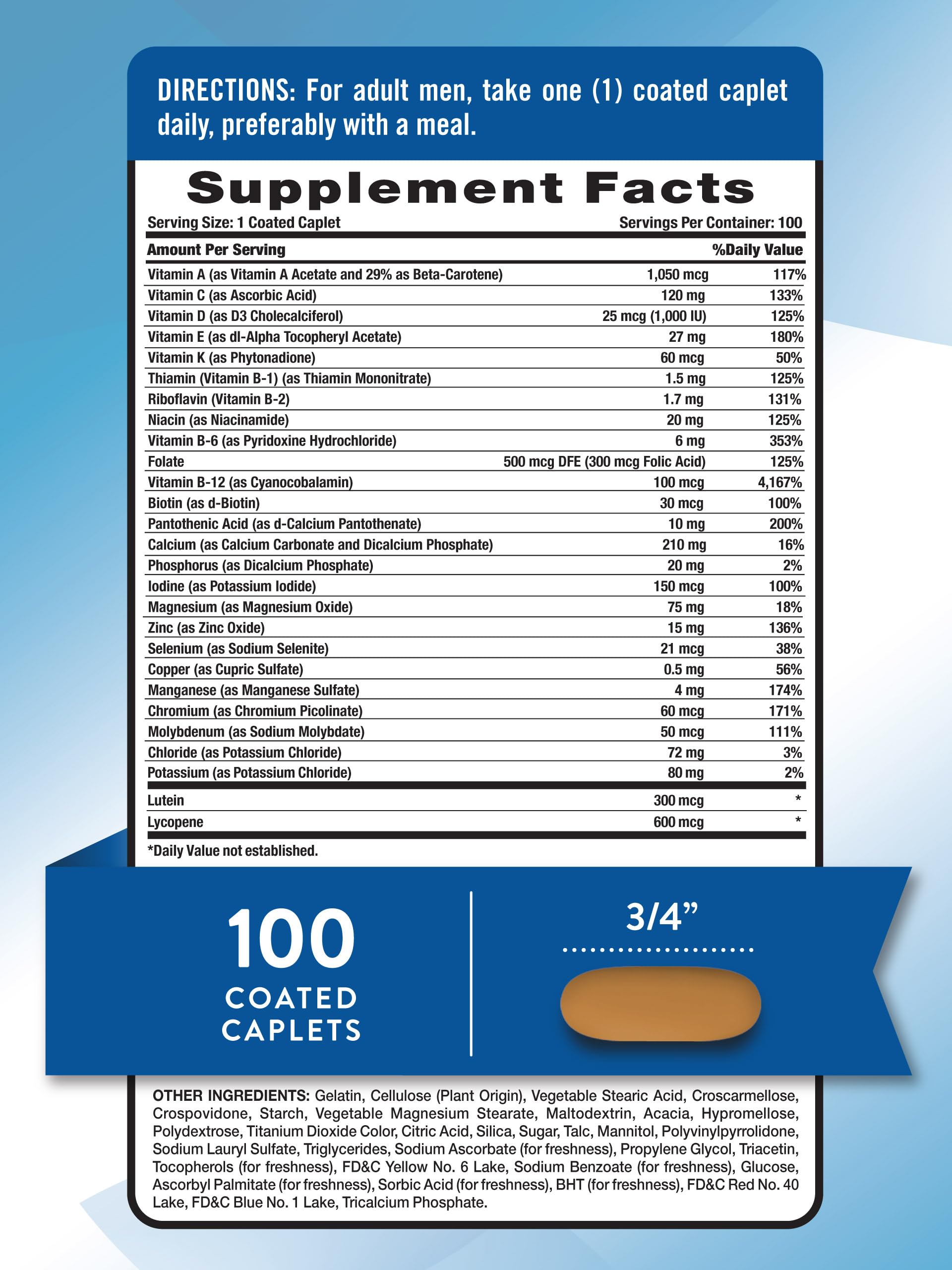 Nature's Truth Men 50+ capsules close-up shows coated caplets for easy swallowing