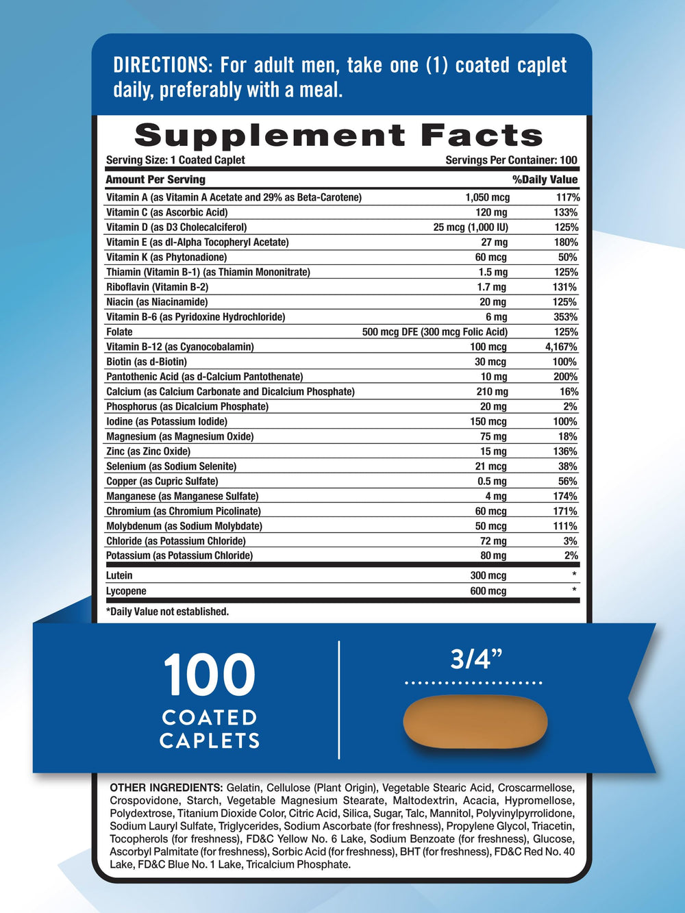 Nature's Truth Men 50+ capsules close-up shows coated caplets for easy swallowing