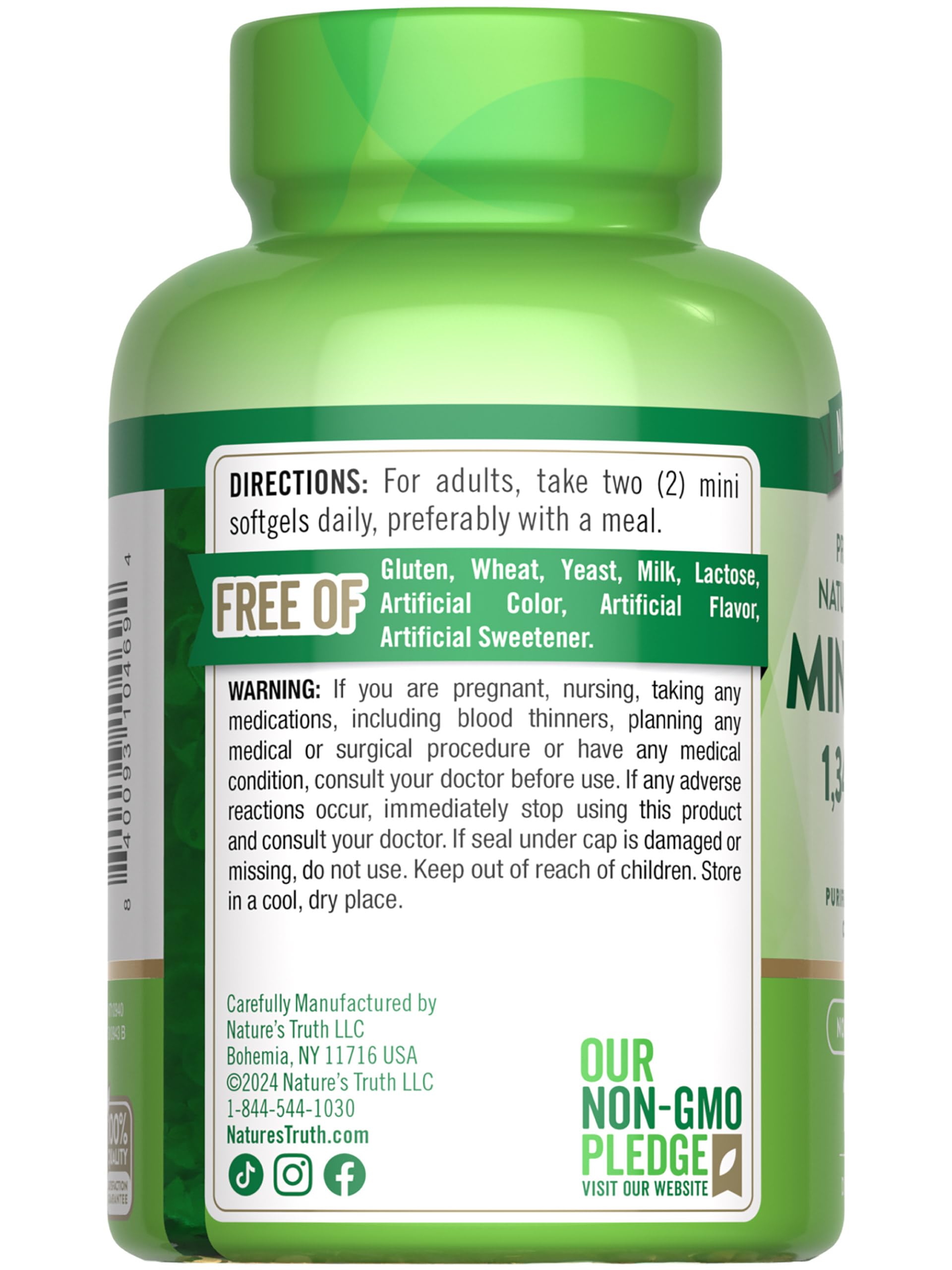 Nature's Truth mini fish oil bottle back-of-label ingredients.