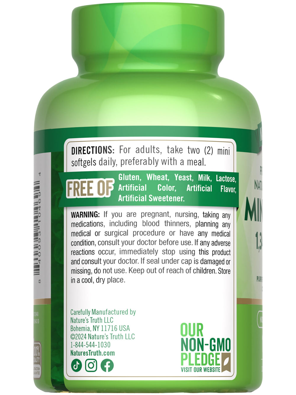 Nature's Truth mini fish oil bottle pour demonstrates easy daily dosing